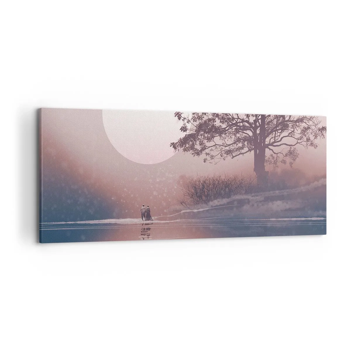 Impression sur toile - Image sur toile - Scène romantique avec la lune et un arbre au bord de l'eau - 120x50cm - Merveilles de la nuit - Décoration murale moderne pour le salon et la chambre ARTTOR