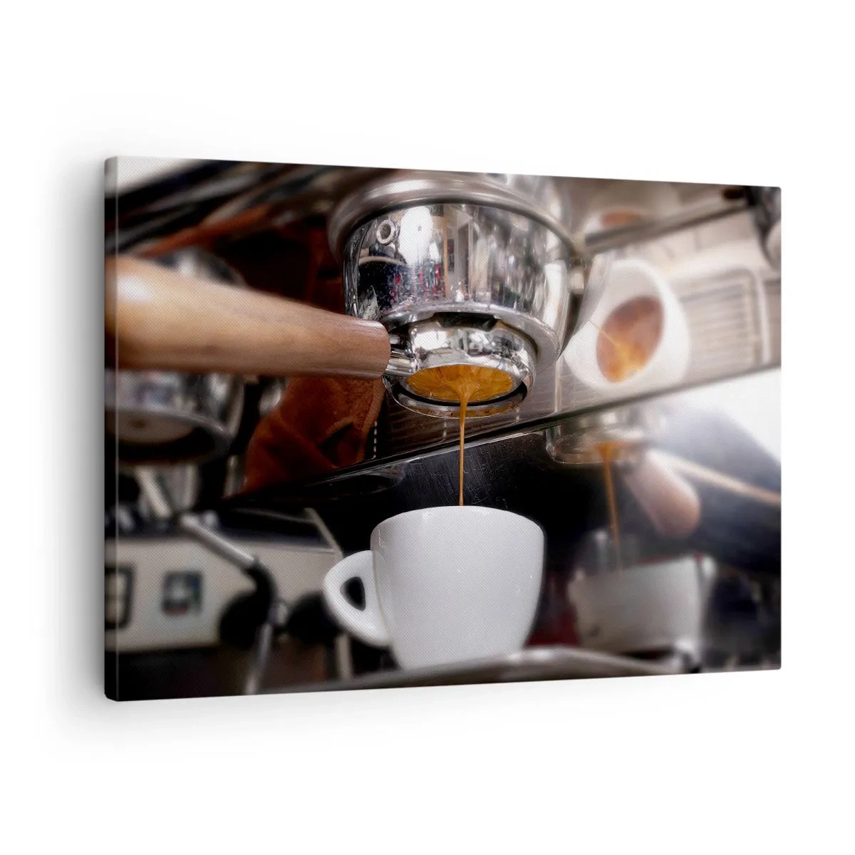 Impression sur toile - Image sur toile - Gros plan d'une machine à café préparant un expresso frais - 70x50cm - Bon moment de la journée - Décoration murale moderne pour le salon et la chambre ARTTOR