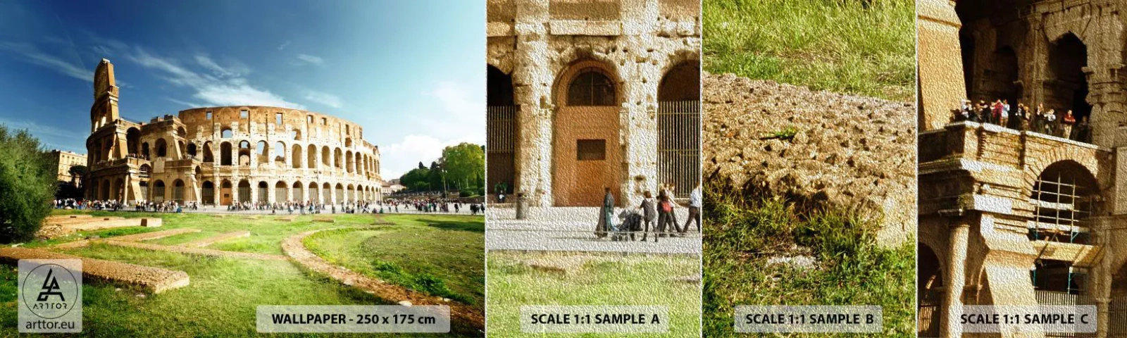 Échantillon de Papier Peint Premium Sand - On entend encore la détonation de l'arme - Colisée, Rome, Architecture - 100x30 cm