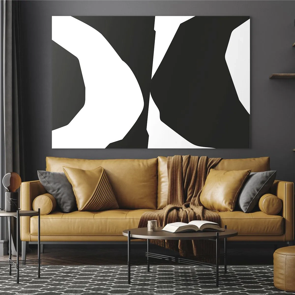 Impression sur verre - Image sur verre - Composition graphique en noir et blanc dans un style contrasté positif-négatif - 70x50cm - Positif négatif - Décoration murale moderne pour le salon et la chambre ARTTOR