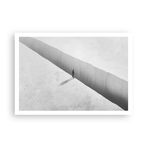 Affiche - Poster - Une silhouette solitaire se tient au-dessus d'un gouffre profond dans un décor monochrome. - 100x70cm - Un objectif clair - Décoration murale moderne pour le salon et la chambre ARTTOR