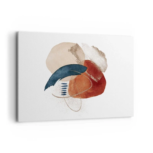 Impression sur toile - Image sur toile - Une composition abstraite avec des taches dans des tons terreux et bleu marine. - 120x80cm - Composition ovale - Décoration murale moderne pour le salon et la chambre ARTTOR