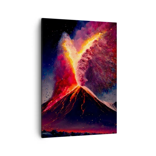 Impression sur toile - Image sur toile - Une éruption volcanique unique la nuit avec des couleurs dynamiques. - 50x70cm - Beauté et horreur - Décoration murale moderne pour le salon et la chambre ARTTOR