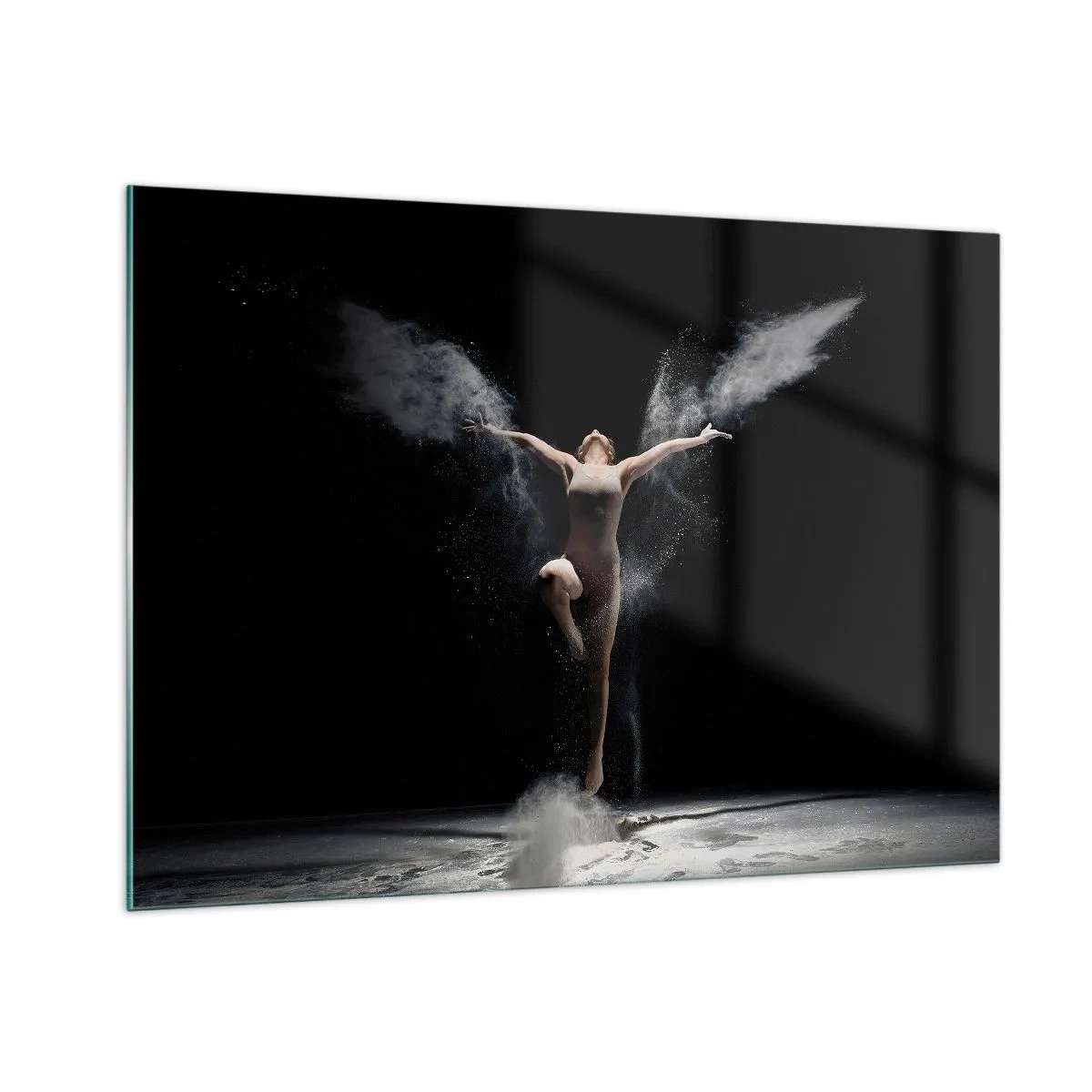 Impression sur verre - Image sur verre - Une danseuse dans des nuages de poudre sur fond noir - 100x70cm - Les elfes existent - Décoration murale moderne pour le salon et la chambre ARTTOR