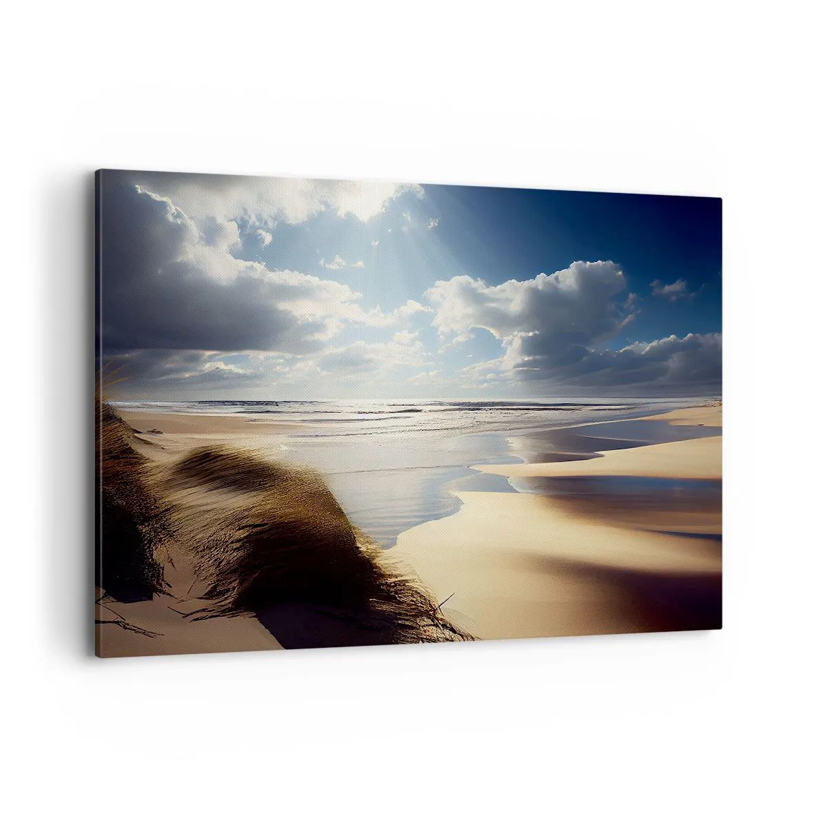 Impression sur toile - Image sur toile - Une plage sauvage avec des dunes et un ciel bleu - 100x70cm - Plage, plage sauvage - Décoration murale moderne pour le salon et la chambre ARTTOR