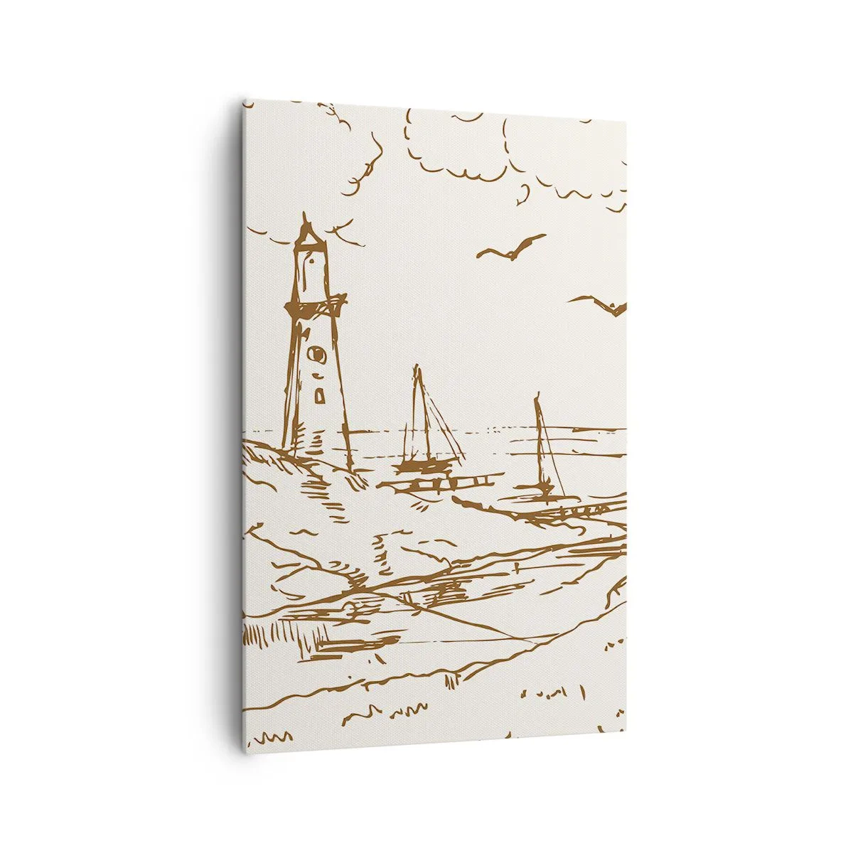 Impression sur toile - Image sur toile - Croquis d'un phare surplombant la mer - 80x120cm - Esquisse de souvenirs d'été - Décoration murale moderne pour le salon et la chambre ARTTOR