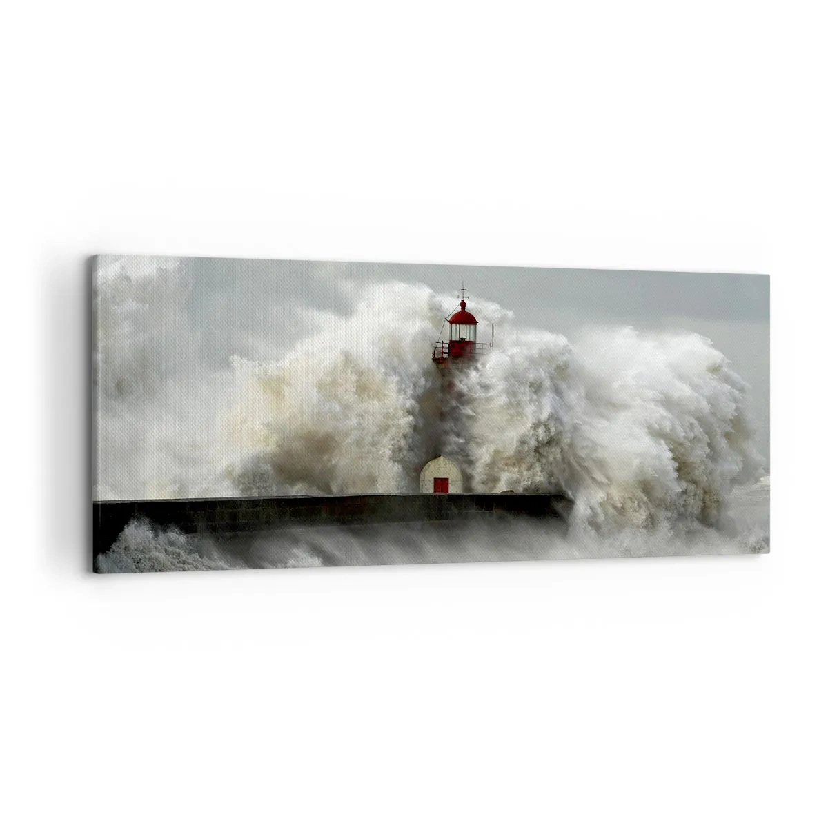 Impression sur toile - Image sur toile - Un phare entouré de vagues violentes pendant une tempête - 120x50cm - La colère de l'océan - Décoration murale moderne pour le salon et la chambre ARTTOR