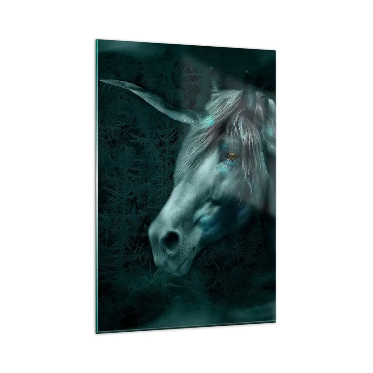 Impression sur verre - Image sur verre - Une licorne magique dans une forêt mystérieuse et sombre aux couleurs fantastiques. - 80x120cm - Dans une forêt de conte de fées - Décoration murale moderne pour le salon et la chambre ARTTOR