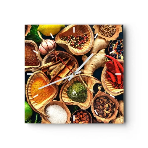 Horloge murale - Pendule murale - Bols d'épices de différentes couleurs - 30x30cm - Prends ce que tu veux - Décoration murale moderne pour le salon et la chambre ARTTOR