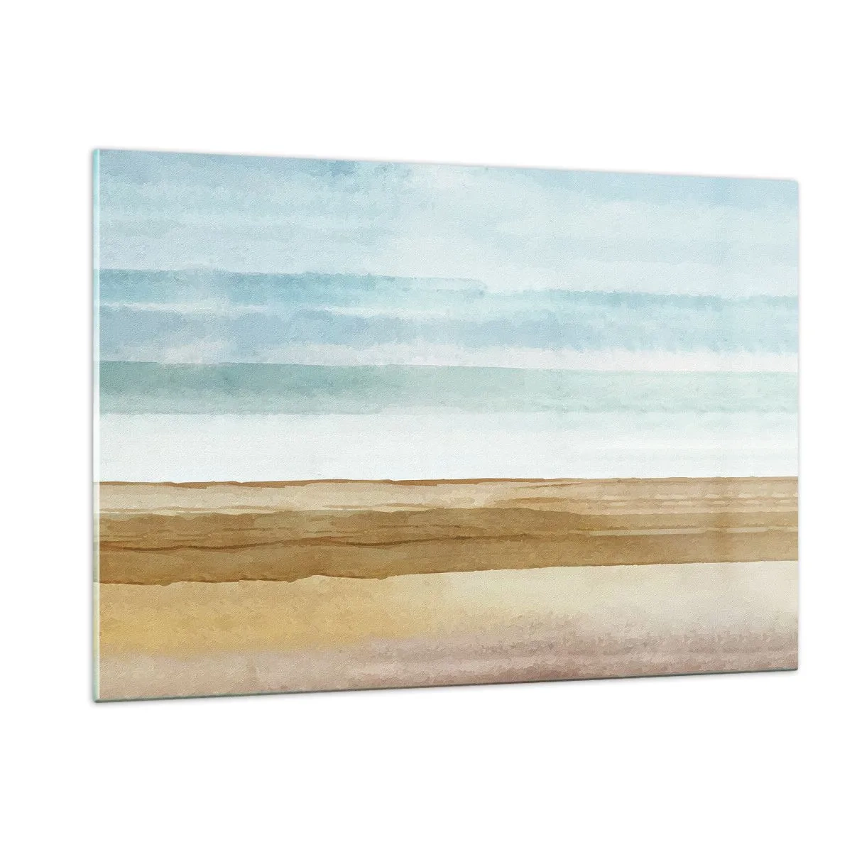 Impression sur verre - Image sur verre - Une plage minimaliste dans un style aquarelle pastel - 120x80cm - Réconfort - Décoration murale moderne pour le salon et la chambre ARTTOR