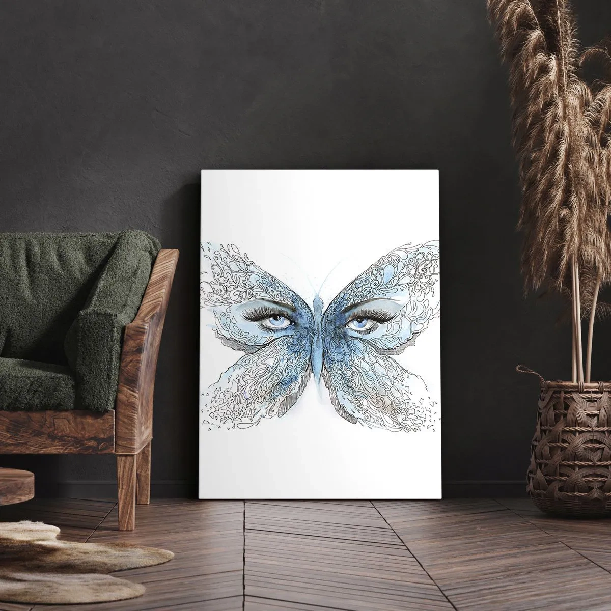 Impression sur toile - Image sur toile - Aquarelle artistique d'un papillon aux yeux bleus - 50x70cm - Mésange bleue Eros - Décoration murale moderne pour le salon et la chambre ARTTOR