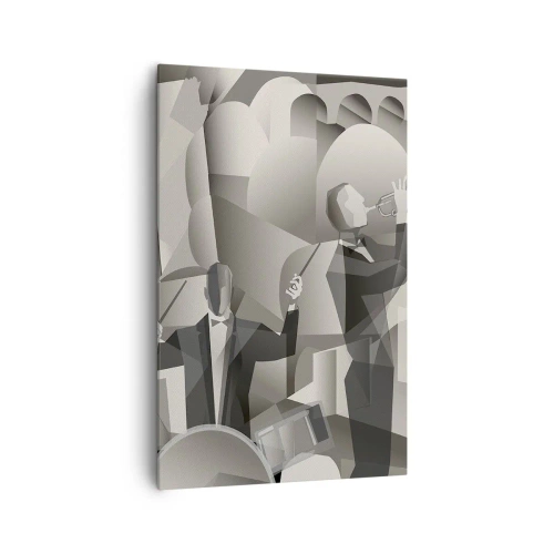 Impression sur toile - Image sur toile - Scène abstraite avec des musiciens de jazz dans des tons de gris. - 80x120cm - Dans l'espace des sons - Décoration murale moderne pour le salon et la chambre ARTTOR