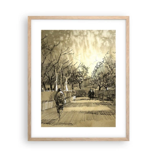 Affiche dans un chêne clair - Poster - Un moment arrêté avec une plume - 40x50 cm