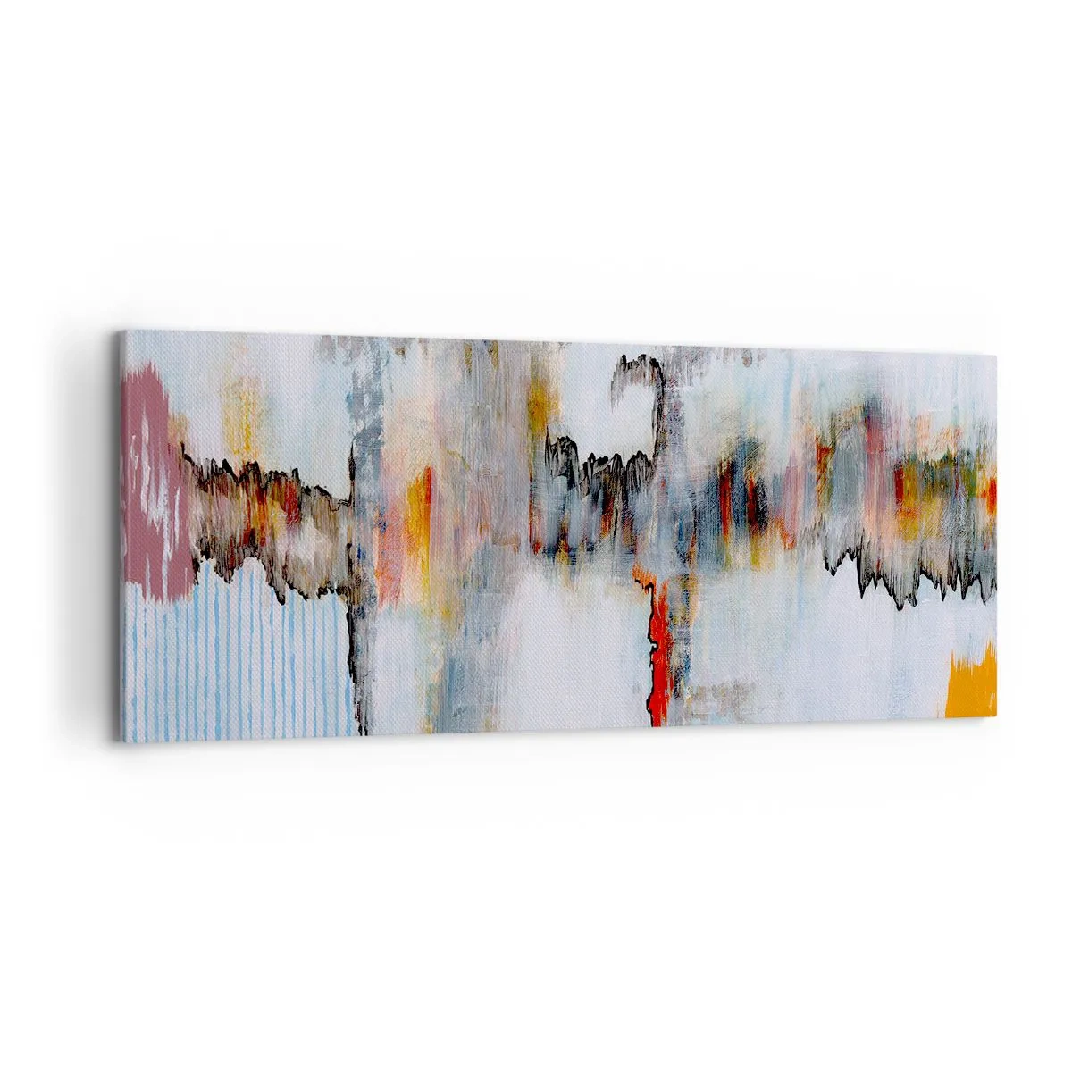 Impression sur toile - Image sur toile - Motif abstrait aux couleurs vives sur fond clair - 120x50cm - Un bâton sur l'eau - Décoration murale moderne pour le salon et la chambre ARTTOR