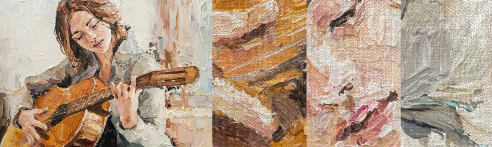 Échantillon de Papier Peint Premium Canvas - Concerto pour guitare et coeur de fille - Guitare, Musique, Fille - 100x30 cm