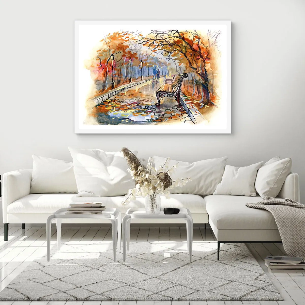 Affiche dans un cadre blanc - Poster - Errer ensemble à l'automne - 91x61 cm