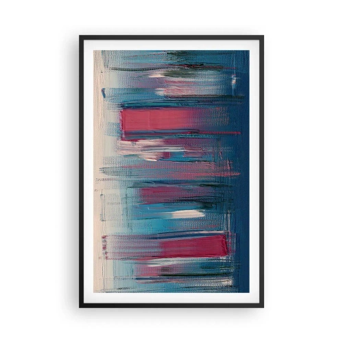Affiche dans un cadre noir - Poster - Composition verticale en bleu et rouge - 61x91 cm