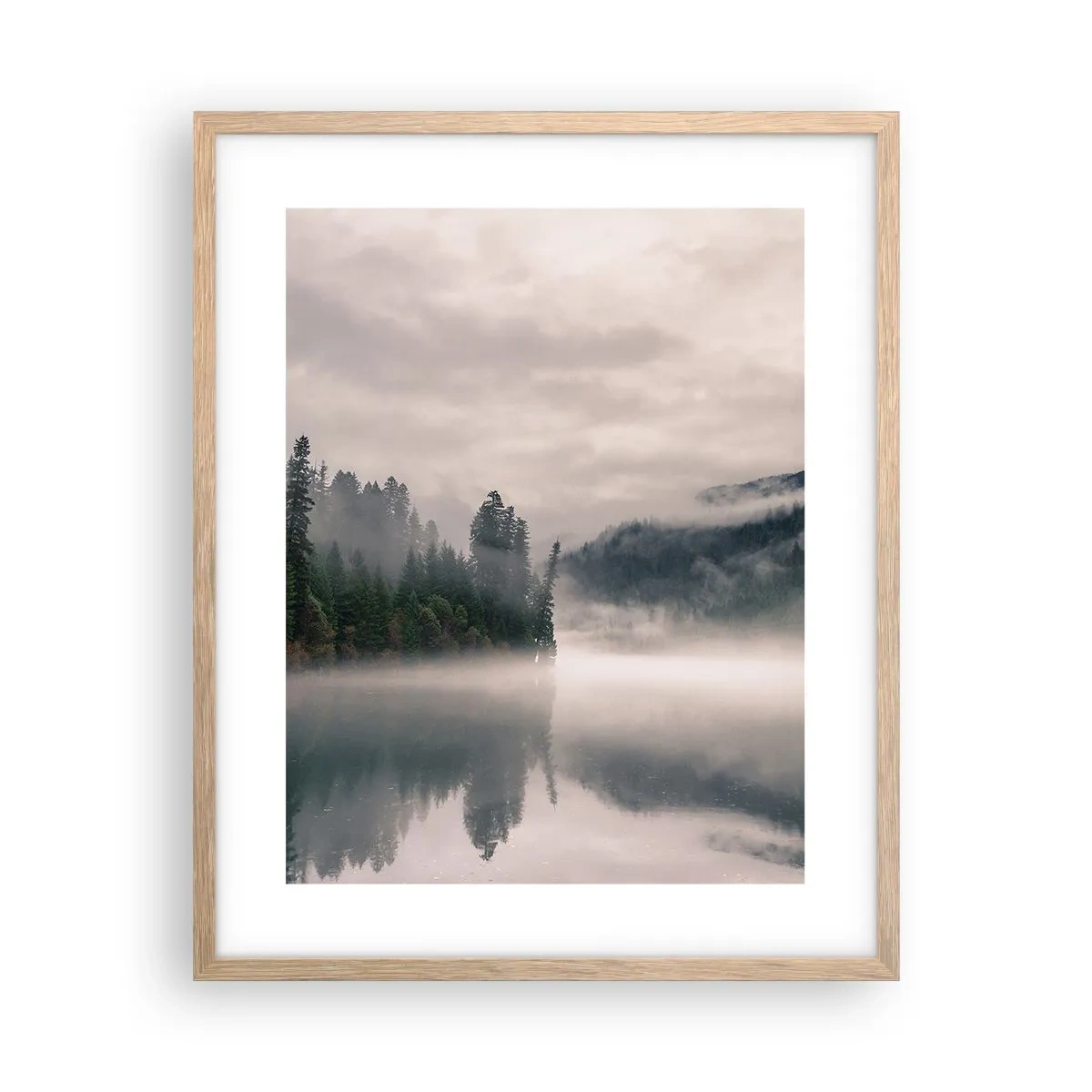 Affiche dans un chêne clair - Poster - Reflet dans le brouillard - 40x50 cm