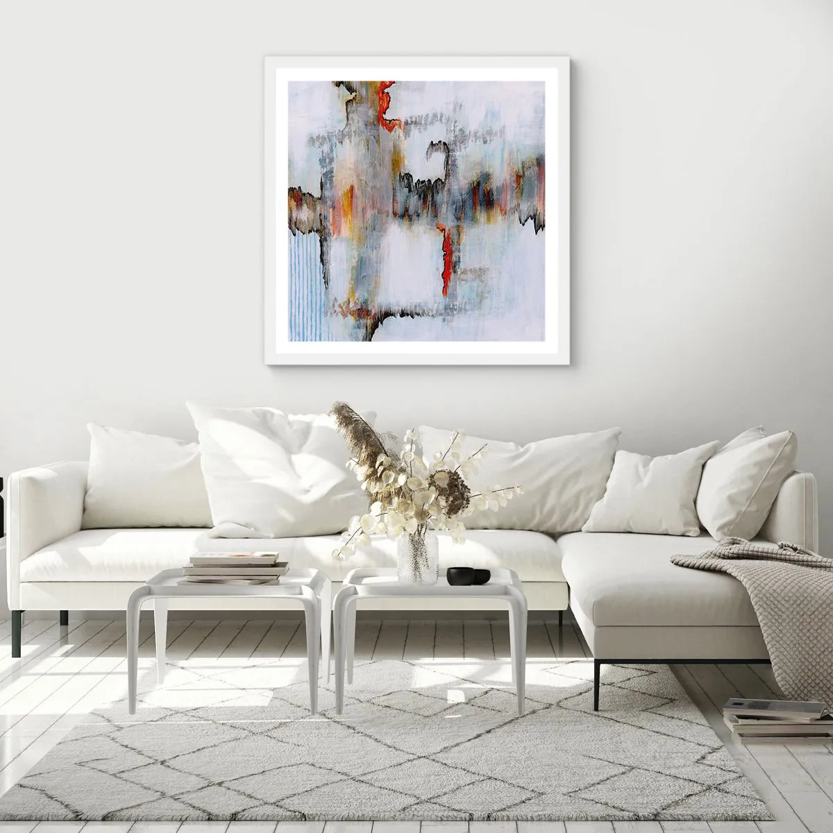 Affiche dans un cadre blanc - Poster - Un bâton sur l'eau - 30x30 cm