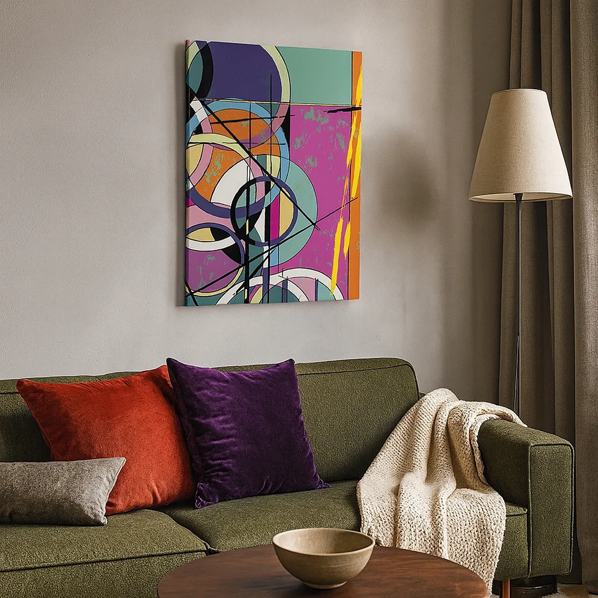 Impression sur toile - Image sur toile - Abstraction colorée avec des cercles géométriques - 50x70cm - Roues sur roues - Décoration murale moderne pour le salon et la chambre ARTTOR