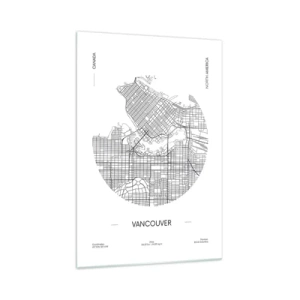 Impression sur verre - Image sur verre - Une carte de Vancouver dans un style minimaliste en noir et blanc - 70x100cm - Anatomie de Vancouver - Décoration murale moderne pour le salon et la chambre ARTTOR