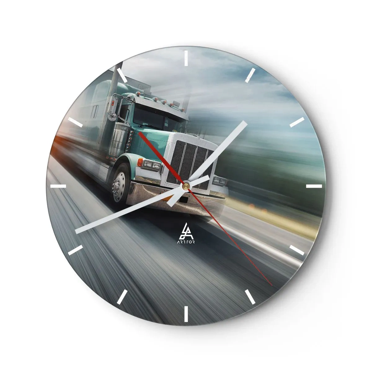 Horloge murale - Pendule murale - Un camion à grande vitesse sur la route - 30x30cm - Le géant américain est en fuite - Décoration murale moderne pour le salon, la cuisine et la chambre ARTTOR