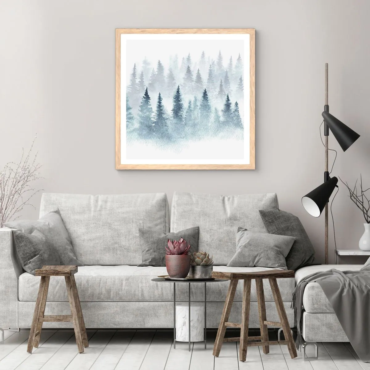 Affiche dans un chêne clair - Poster - Enveloppé de brouillard - 40x40 cm