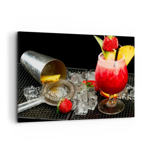 Impression sur toile - Image sur toile - Un cocktail coloré avec des fraises, de la glace et de l'ananas - 120x80cm - Envouter le goût - Décoration murale moderne pour le salon et la chambre ARTTOR