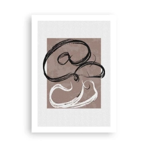 Affiche - Poster - Composition abstraite avec des coups de pinceau dynamiques en noir et blanc sur fond marron. - 50x70cm - Composition – la recherche de la plénitude - Décoration murale moderne pour le salon et la chambre ARTTOR