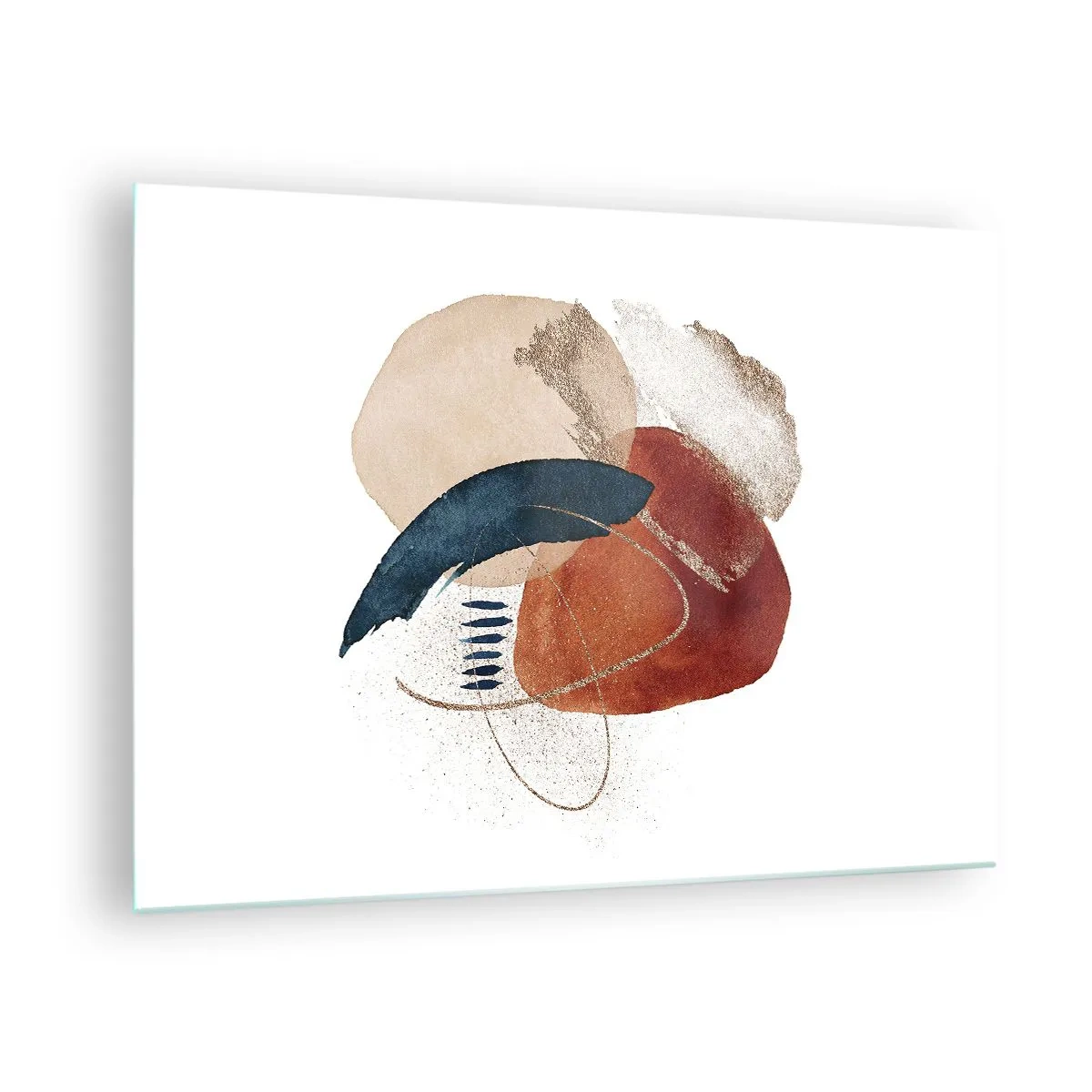 Impression sur verre - Image sur verre - Une composition abstraite aux tons chauds avec des éléments aquatiques. - 70x50cm - Composition ovale - Décoration murale moderne pour le salon et la chambre ARTTOR