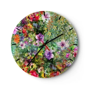 Horloge murale - Pendule murale - Fleurs colorées dans un arrangement artistique - 30x30cm - En fleurs pour la perdition - Décoration murale moderne pour le salon, la cuisine et la chambre ARTTOR