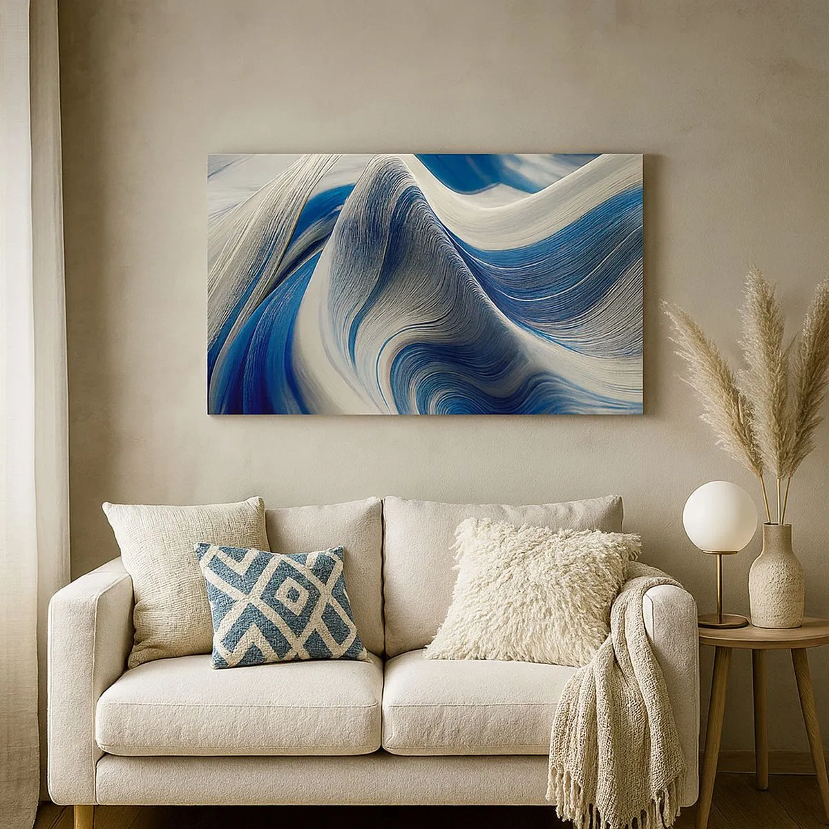 Impression sur toile - Image sur toile - La fluidité du bleu et du blanc - 100x40 cm