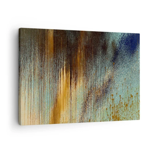 Impression sur toile - Image sur toile - Une composition abstraite de couleurs dans des tons d'or, de marron et de bleu. - 70x50cm - Une composition de couleirs non fortuite - Décoration murale moderne pour le salon et la chambre ARTTOR