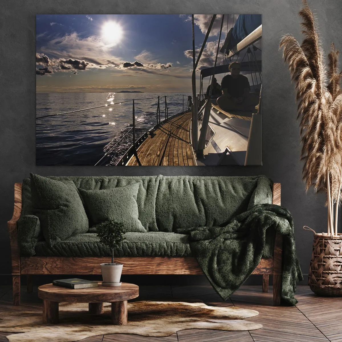 Impression sur toile - Image sur toile - Une croisière en yacht sur la mer au coucher du soleil - 70x50cm - Naviguer vers le soleil - Décoration murale moderne pour le salon et la chambre ARTTOR