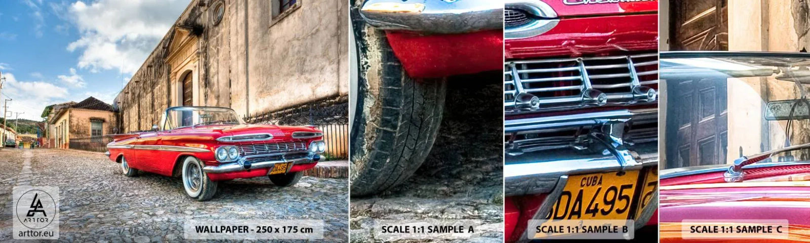 Échantillon De Papier Peint Standard Eco - Émotions cubaines - Automobile, Voiture, Cuba - 100x30 cm