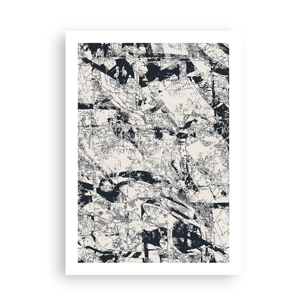 Affiche - Poster - Composition abstraite texturée en noir et blanc - 50x70cm - Interpénétration des contraires - Décoration murale moderne pour le salon et la chambre ARTTOR