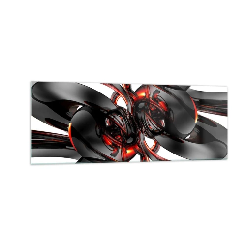 Impression sur verre - Image sur verre - Graphiques 3D abstraits avec des éléments noirs et rouges - 140x50cm - Mouvement de graphite et rouge - Décoration murale moderne pour le salon et la chambre ARTTOR