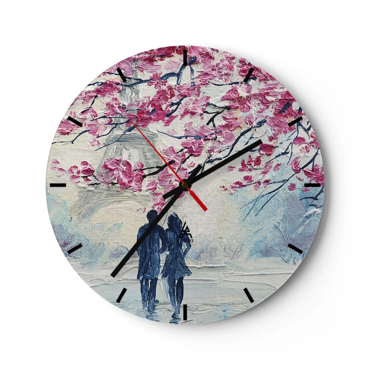Horloge murale - Pendule murale - Une image romantique d'un couple sous des arbres roses en fleurs - 30x30cm - Ballade romantique - Décoration murale moderne pour le salon, la cuisine et la chambre ARTTOR