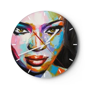 Horloge murale - Pendule murale - Un portrait coloré d'une femme aux couleurs intenses - 30x30cm - Il est impossible de le quitter les yeux - Décoration murale moderne pour le salon, la cuisine et la chambre ARTTOR