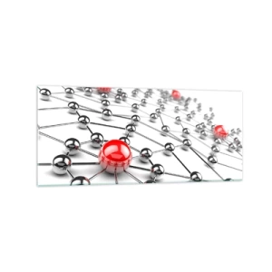 Impression sur verre - Image sur verre - Un réseau de boules métalliques aux accents rouges - 120x50cm - Toile argentée - Décoration murale moderne pour le salon et la chambre ARTTOR