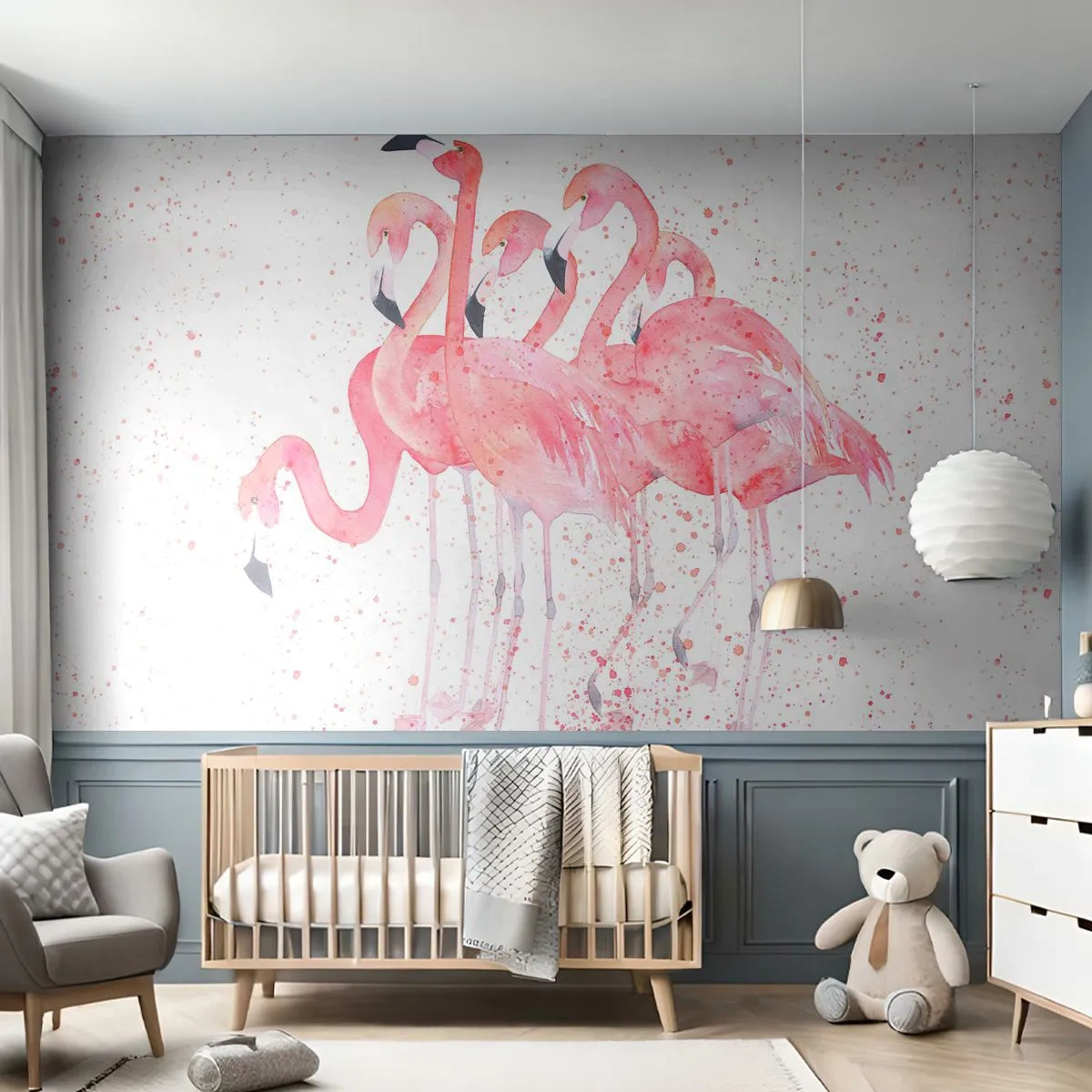 Papier Peint Autocollant Deluxe Sticker - Ensemble rose - Flamants roses, Des oiseaux, Graphique - 250x175 cm