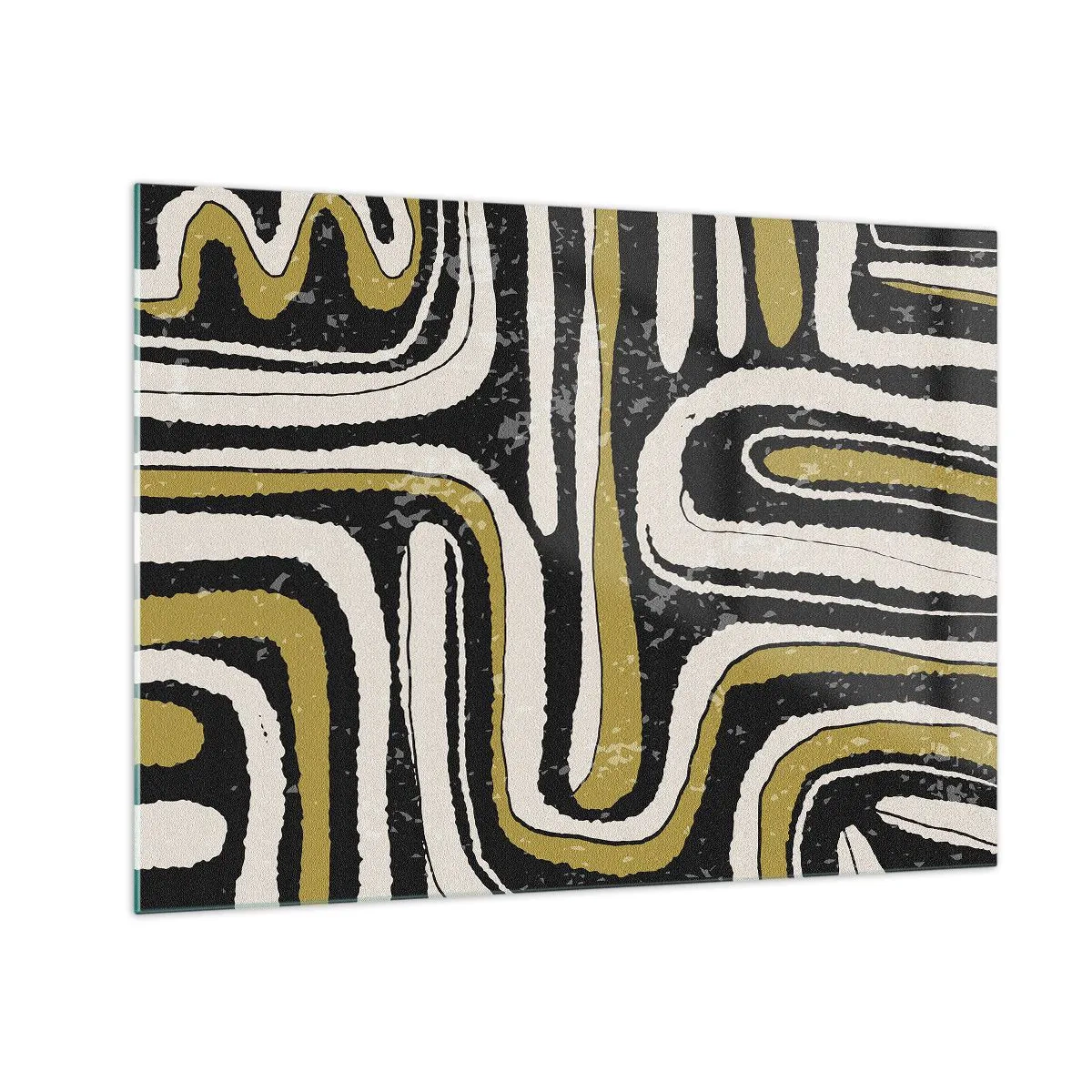 Impression sur verre - Image sur verre - Motifs abstraits en noir, blanc et or - 70x50cm - Composition : routes et ruelles - Décoration murale moderne pour le salon et la chambre ARTTOR
