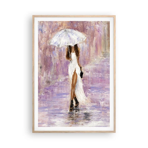 Affiche dans un chêne clair - Poster - Sous la pluie lilas - 70x100 cm