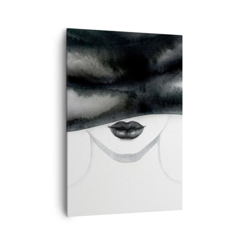 Impression sur toile - Image sur toile - Un portrait subtil d'une femme au visage couvert dans un style monochrome. - 70x100cm - Un mystère sensuel - Décoration murale moderne pour le salon et la chambre ARTTOR