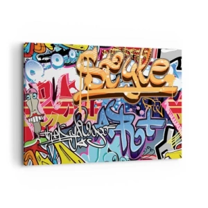 Impression sur toile - Image sur toile - Graffitis colorés avec inscriptions et illustrations dynamiques - 120x80cm - Fresques, fresques, fresques… - Décoration murale moderne pour le salon et la chambre ARTTOR