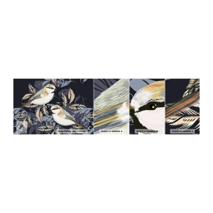 Échantillon de Papier Peint Autocollant Deluxe Sticker - Babillement jaune et bleu - Abstraction, Des oiseaux, Feuilles - 100x30 cm