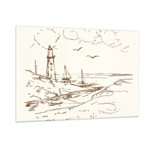 Impression sur verre - Image sur verre - Croquis d'un phare dans un paysage balnéaire - 120x80cm - Esquisse de souvenirs d'été - Décoration murale moderne pour le salon et la chambre ARTTOR