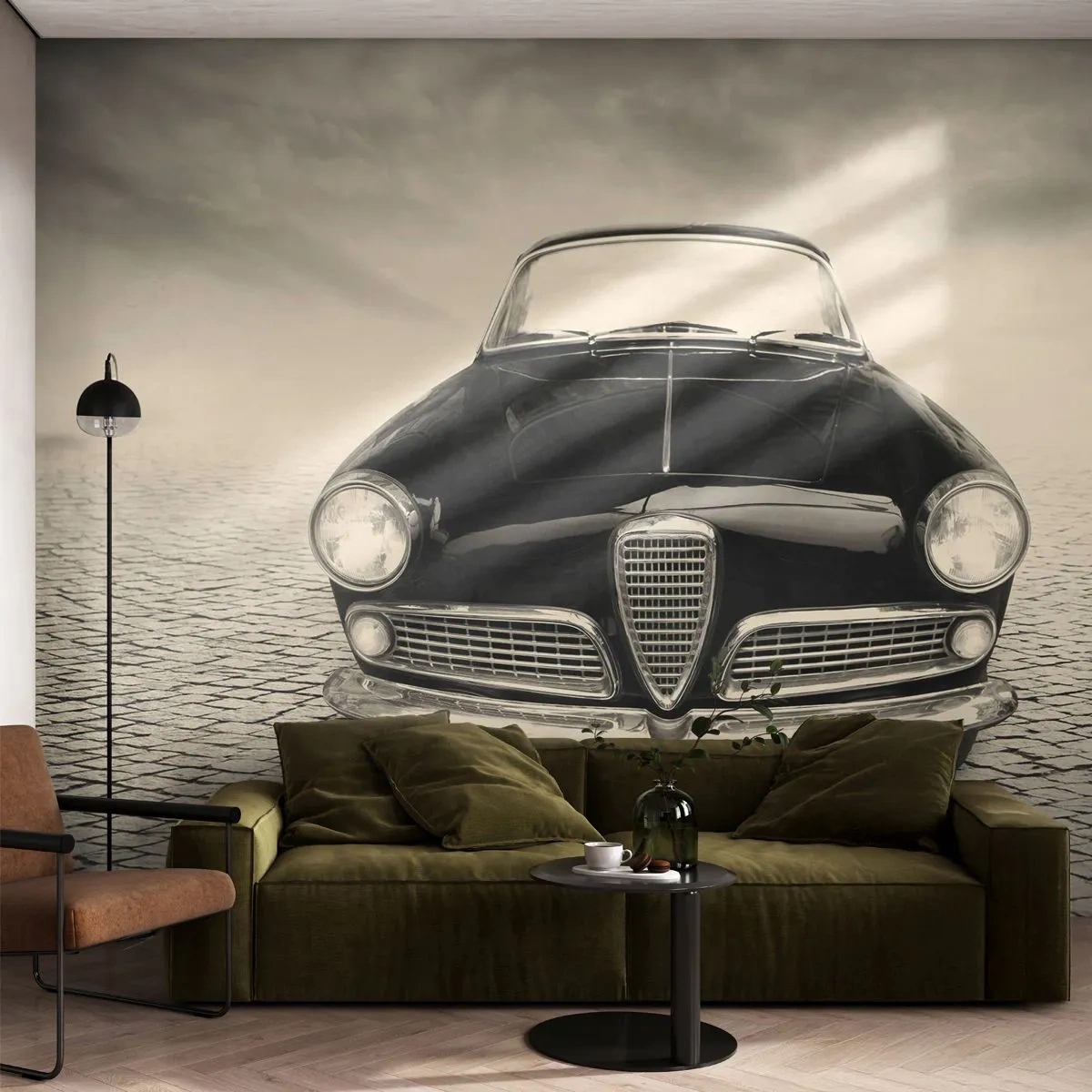 Papier Peint Autocollant Deluxe Sticker - Et alors! Tu ne m'aime pas? - Voiture, Ancien, Noir et blanc - 250x175 cm