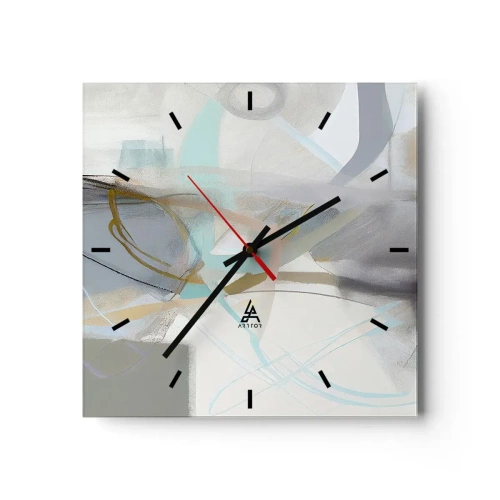 Horloge murale - Pendule murale - Abstraction pastel aux lignes délicates - 30x30cm - Abstraction brumeuse - Décoration murale moderne pour le salon et la chambre ARTTOR