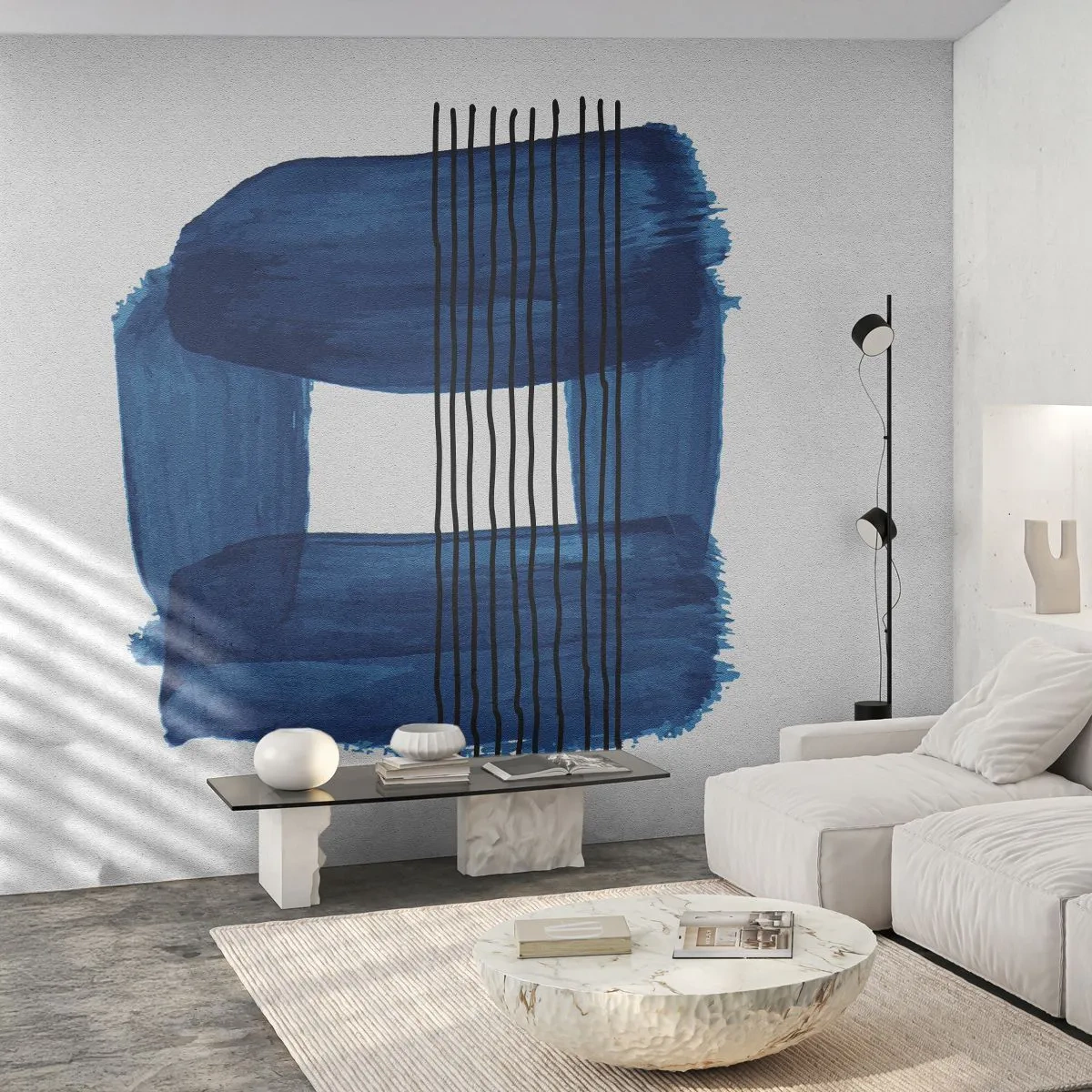 Papier Peint Autocollant Deluxe Sticker - Composition noire-bleue - Abstraction, Morceau, Art moderne - 250x175 cm